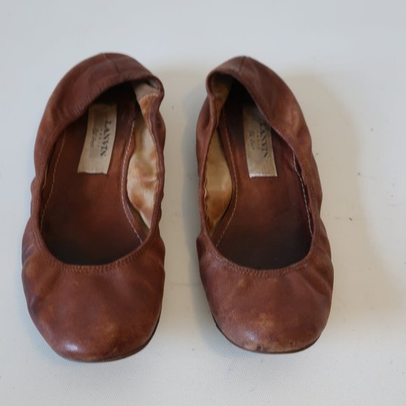LANVIN BROWN LEATHER BALLET FLATS 6 * - Picture 2 of 9